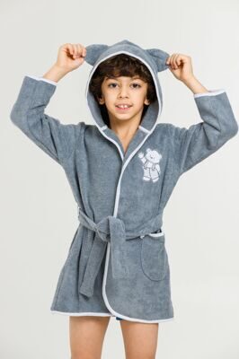Халат банный махровый детский для мальчиков зайчик ХБМ-0001